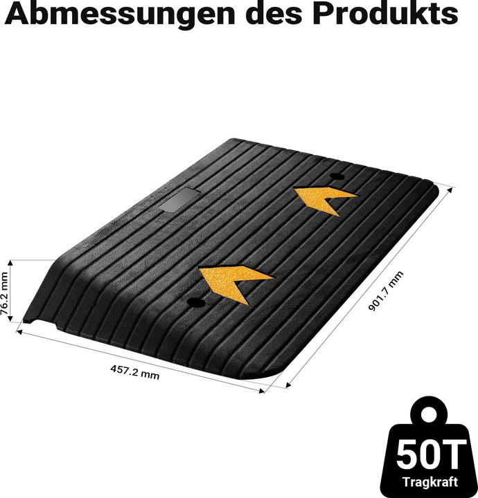 Produktbild Wiltec Schwellenrampe Gummi 902x457x76mm Rampe 50t Auffahrrampe Rollstuhl Auto