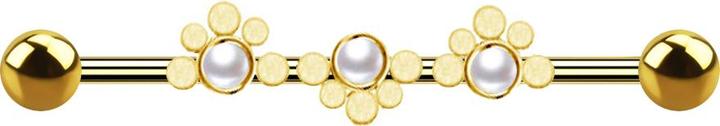 Star Piercing Barbell vergoldet zwei Kugeln gepunktete Welle drei Perlen weiss (ohne Messing, Chirurgenstahl 316L)