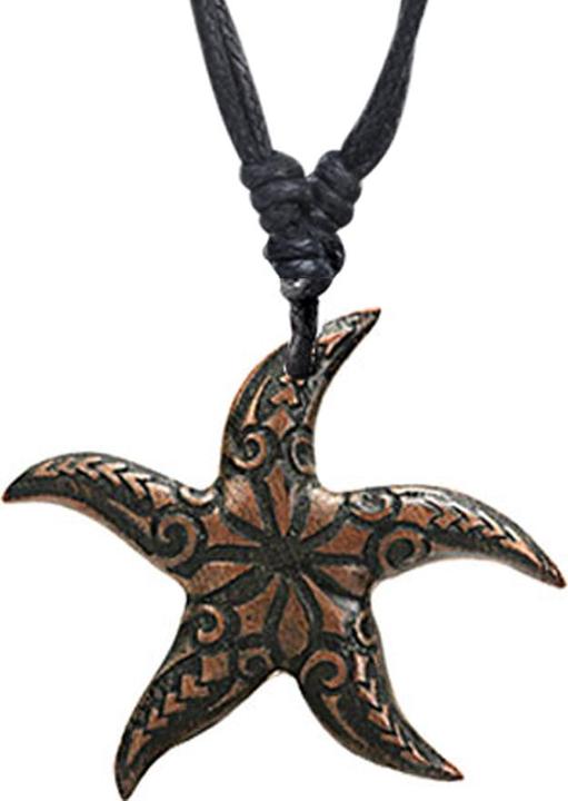 Star Piercing Halskette schwarz Anhänger Seestern mit Gravur aus Sawo Holz (ohne Messing, Organisch)