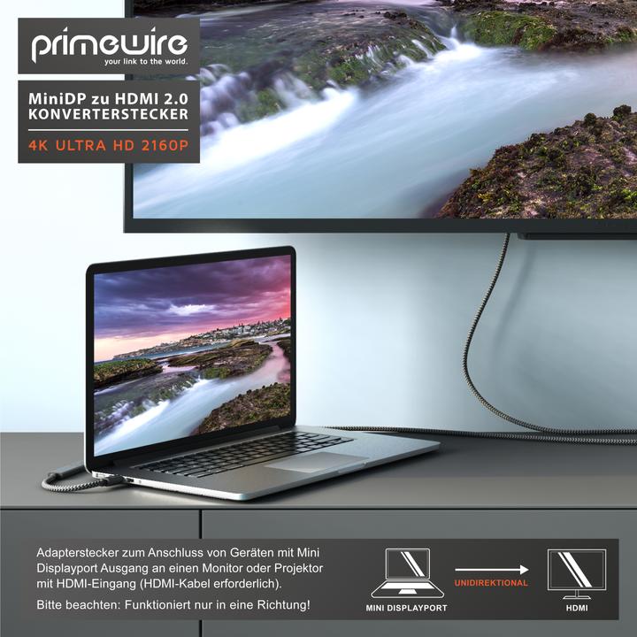 Immagine prodotto Primewire Adattatore da Mini Displayport a Hdmi 2.0 4K, cavo Mini DP, adattatore mDP, 4K@60Hz, Thunderbolt (0.15 m, HDMI)