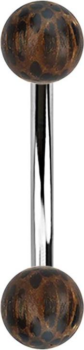 Star Piercing Banane silber mit zwei Kugeln aus Palmholz (ohne Messing, Chirurgenstahl 316L, Organisch)