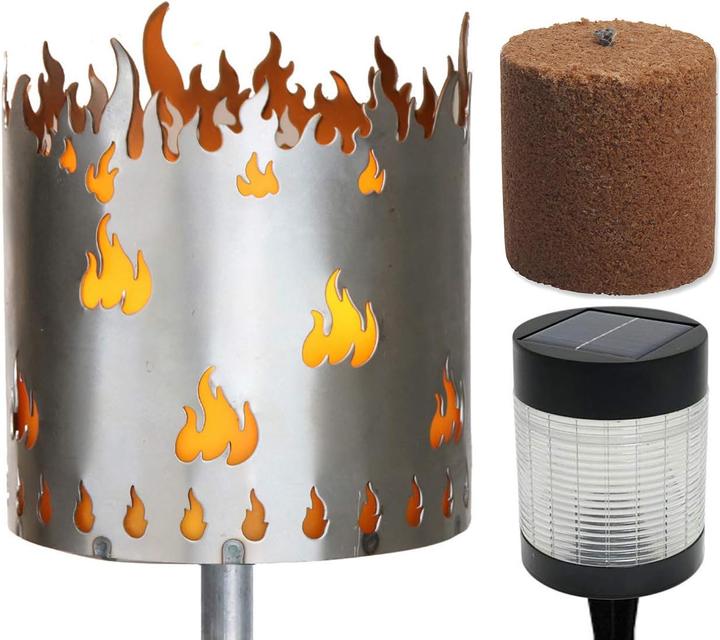 Image du produit Novaliv Gartenfackel Flamme Feuerschale Metall mit Stiel Brennmittel Solarlampe LED