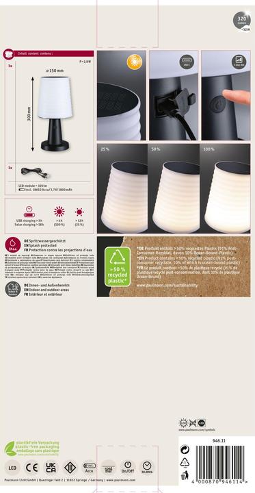 Actual product image Paulmann Solar table lamp Ilanga (320 lm, IP44)