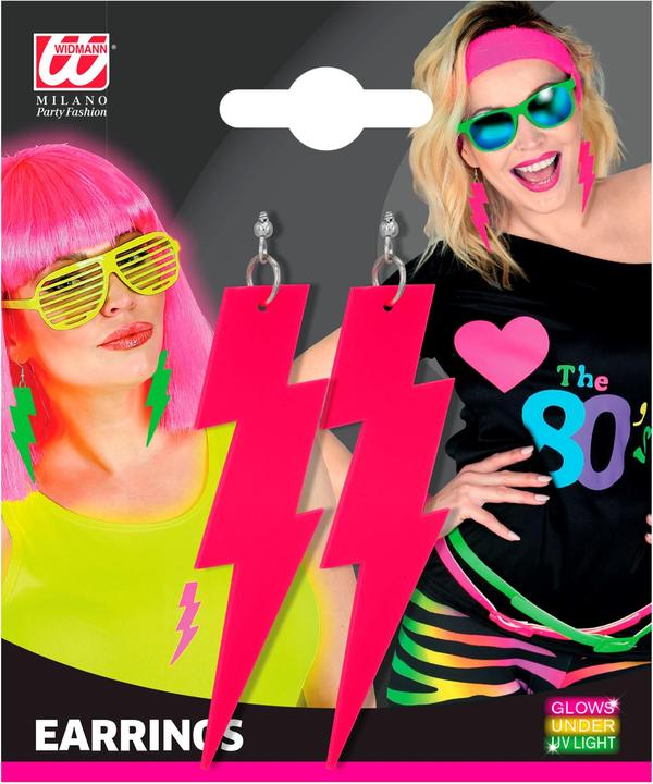 Produktbild Widmann Neon pinke 80er Jahre Blitz Ohrringe
