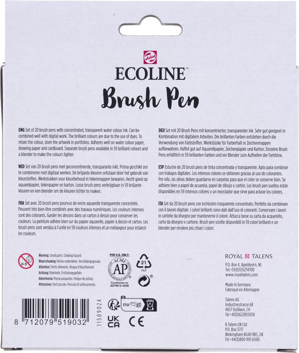 Actual product image Talens Brush pen Ecoline set of 20, line width: B, Brush (Multicoloured, 20 x)