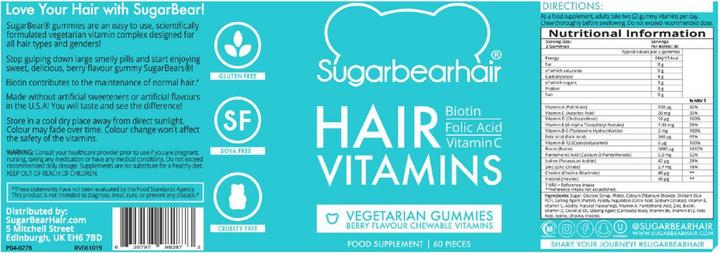 Nutritional values and ingredients Sugarbearhair Hair Vitamins Gummies 6 months (6 Piece, Gummies, 900 g)