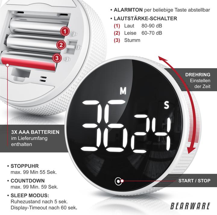 Produktbild Bearware Küchentimer digital, Küchenwecker, Eieruhr, Display, magnetisch, Countdown, Kurzzeitimer, Küchenuhr