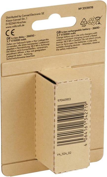 Immagine prodotto Voltcraft Batteria ricaricabile speciale VC-26650 (26650, 5000 mAh)