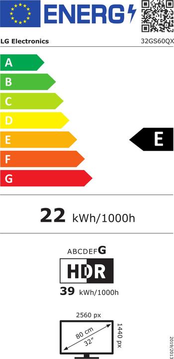 Etichetta energetica LG UltraGear 32GS60QX-B (2560 x 1440 pixel, 32")