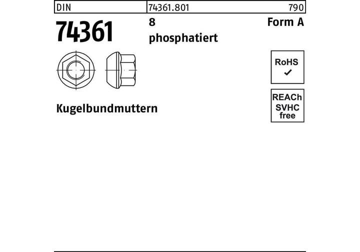Image du produit Écrou à embase sphérique DIN 74361 AM 14x1,5 SW19 8 phosphaté