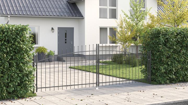 Image du produit VidaXL Portail de jardin avec toit pointu double oscillation Gris 150x400 cm Acier