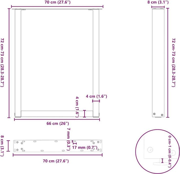 Produktbild VidaXL Couchtischbeine U-Form 2 Stk. Schwarz 70x(72-73) cm Stahl Tischbein
