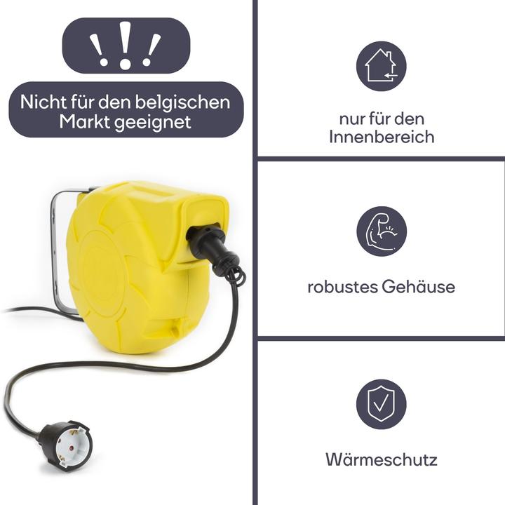 Actual product image Velleman AUTO-REWIND CABLE REEL - WALL MOUNT - 13+2 m - SCHUKO (13 m, 3.15 mm²)