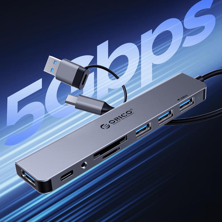 Image du produit Orico Converter YSA2-U3 USB-A/USB-C Hub Docking Station 1x USB-A 3.0 + 6x USB-A 2.0 - Gray (USB-A, USB-C, 7 Ports)