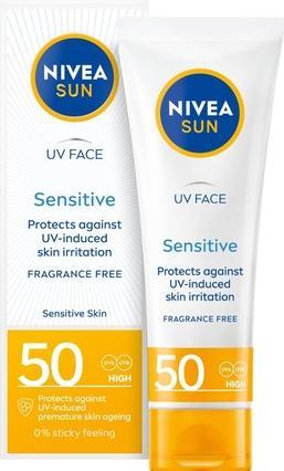 Immagine prodotto NIVEA Sun Sensitive krem ochronny do twarzy dla skóry wrażliwej SPF50 50ml (Crema solare viso, SPF 50, 50 ml)