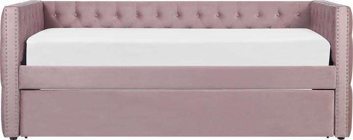 Actual product image Beliani Daybed extendable velvet fabric pink slatted frame 90 x 200 cm GASSIN (90 x 200 cm)