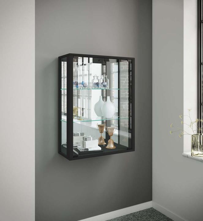 Produktbild VCM Wandvitrine Sammelvitrine Glasvitrine Wand Vitrine Regal Schrank Glas Hängevitrine "Udina Spiegel" (60 x 25 x 80 cm)