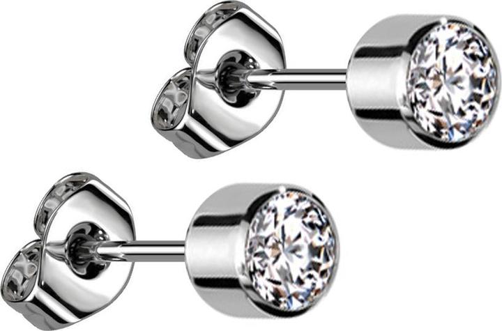 Star Piercing Ohrstecker silber Zylinder mit Kristall silber (ohne Messing, Titan G23)