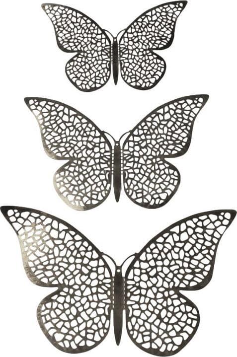 JTI 12 Stück 3D-Schmetterlinge aus Metall, Wanddekoration - Silbernes Netz