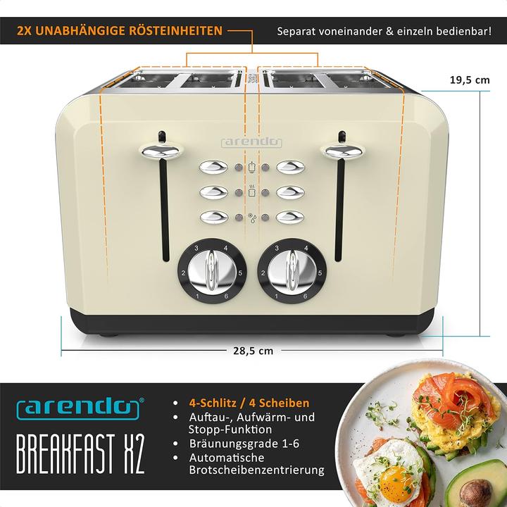 Image du produit Arendo Grille-pain automatique 4 tranches beige (Prise UE)