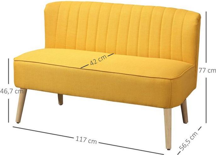 Produktbild Swisshandel24 2-Sitzer Stoffsofa Polstersofa Sitzmöbel Loungesofa Holz Schaumstoff Gelb 117 x 56,5 x 77 cm (2-Sitzer)