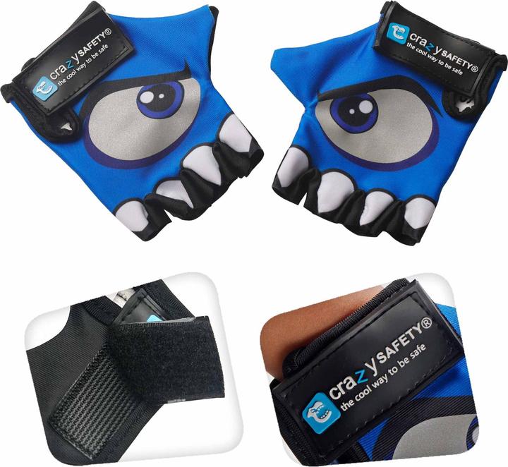 Image du produit Crazy Safety Gants de vélo pour enfants avec yeux réfléchissants, palmes rembourrées - Bleu - Taille S (S)