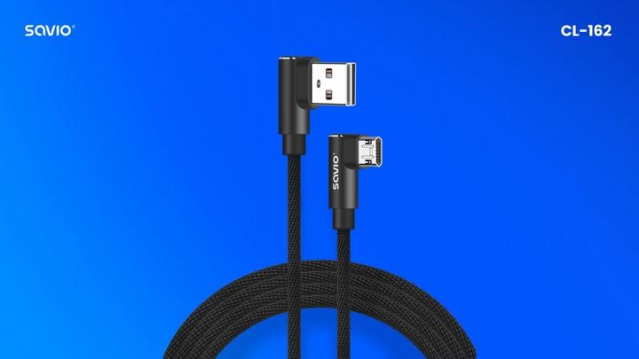 Produktbild Savio CL-162 dwustronny kabel USB- micro USB, 2m, kątowy, oplot (2 m)