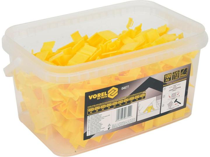 Image du produit Toya Système de nivellement de carreaux Vorel, 100 pièces dans un seau pratique, montage sans outil