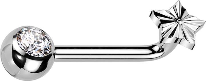 Hollywood Body Jewelry Barbell L gebogen Innengewinde silber mit Kugel silber Kristall silber und Diamantschliff Scheibe St (ohne Messing, Titan G23)
