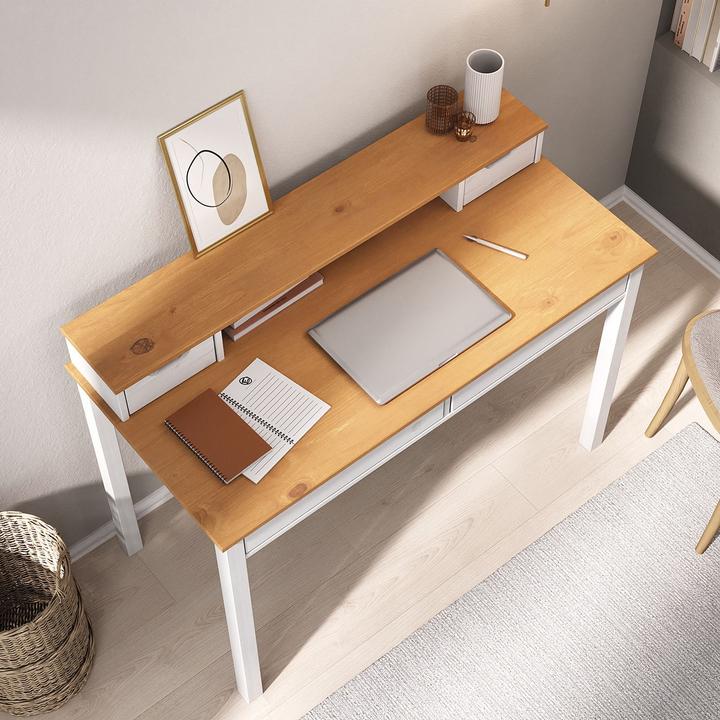Produktbild IDIMEX Schreibtisch RAUL mit 4 Schubladen aus Massivholz – Eiche/Weiss (114 x 54 x 87 cm)