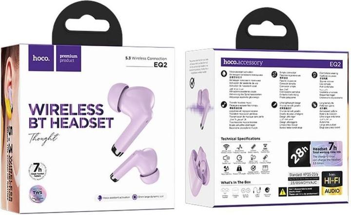 Actual product image Hoco - Wireless Headset (EQ2) - TWS, Bluetooth 5.3, Voice Assistant Activation - Purple (7 h, Wireless)