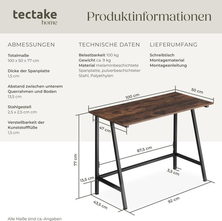 Actual product image tectake Bureau Newton (100 x 50 x 77 cm)