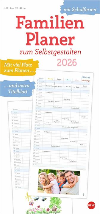 Produktbild Familienplaner zum Selbstgestalten 2026 (21 x 45 cm, Harter Einband, Deutsch)