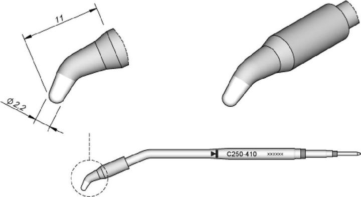 JBC Lötspitze Serie C250, Rundform, C250410/Ø 2,2 mm, gebogen (Lötspitze)