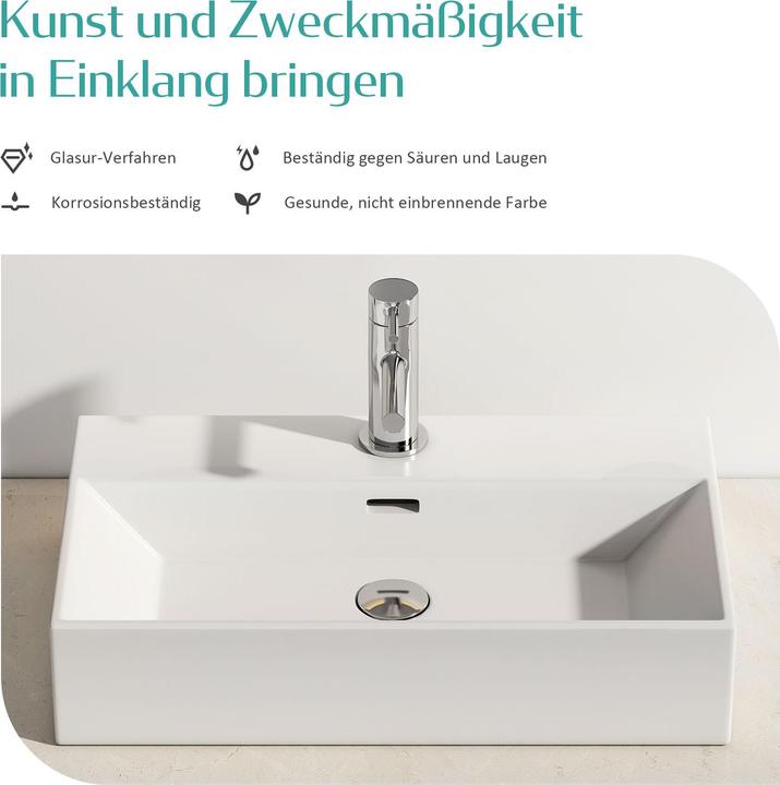 Produktbild Emke Aufsatzwaschbecken Keramik Waschbecken Eckiger Hängewaschbecken Waschtisch, Modernes Design für (415 mm, 360 mm)