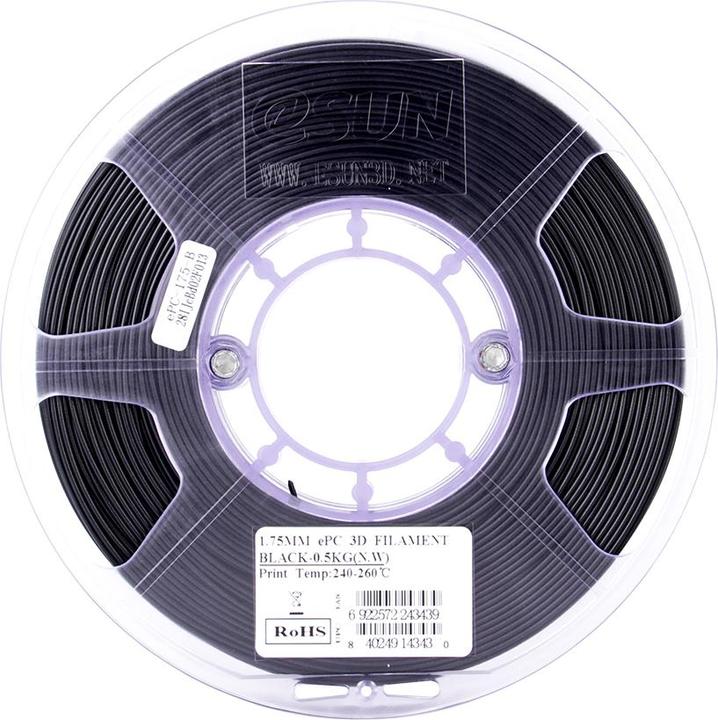 Actual product image eSUN ePC Black polycarbonate filament 1.75mm 500g (Carbon, 1.75 mm, 500 g, Black)