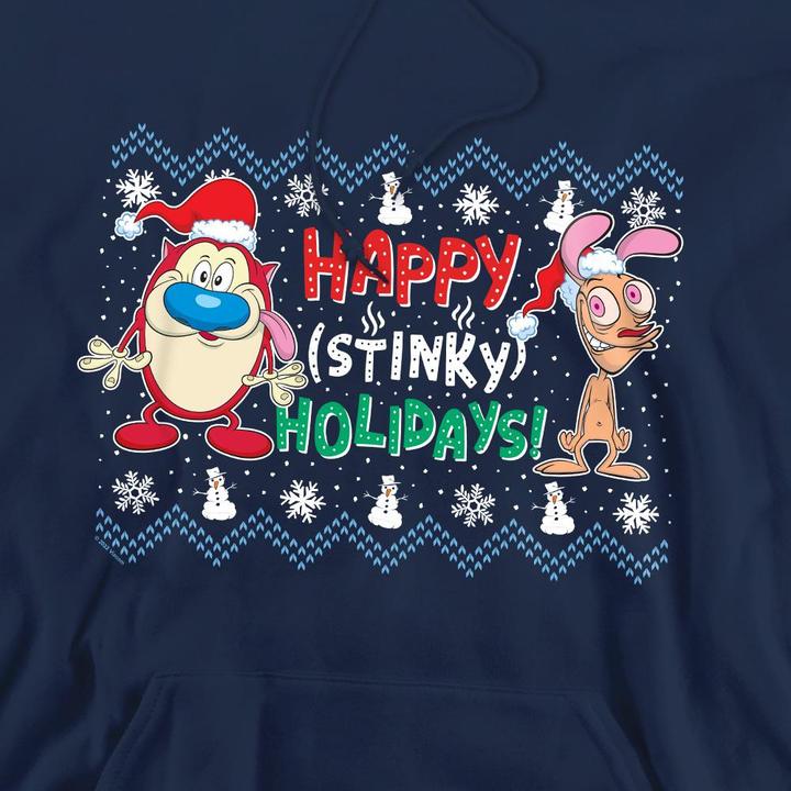 Immagine prodotto Ren & Stimpy Happy Stinky Holidays Felpa con Cappuccio Maglione di Natale Uomo (XL)