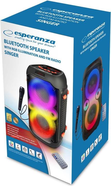 Produktbild Esperanza EP156 BT FM LED RGB KARAOKE Lautsprecher schwarz 20W (5 h, Batteriebetrieb)