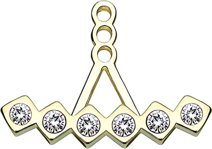Actual product image Star Piercing Earring Ear Jacket gold plated with six squares and crystal