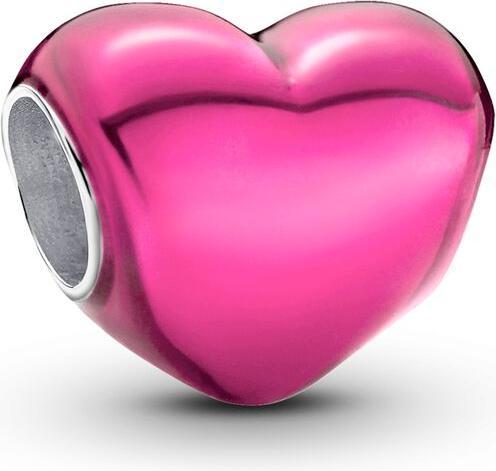 Pandora Rosafarbenes Metallic Herz Charm (Silber 925, Emaille)