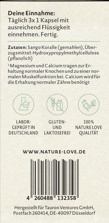 Nährwerte und Zutaten Nature Love Sango Meereskoralle (90 Stück, Kapseln, 109 g)