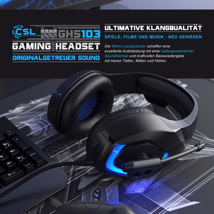 Immagine prodotto CSL Cuffia da gioco con microfono, cuffie per Windows/Mac/Linux /PS4/PS4 Pro (Cablato)