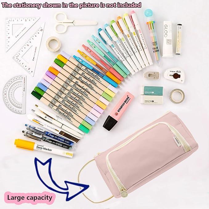 Only-Bags.Store Multi-Compartment Pencil Case - Durable Twill Fabric, Handheld Pen & Stationery Organiser for
