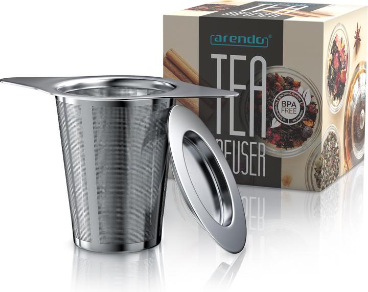 Actual product image Arendo Teesieb, Edelstahl, Doppelgriff & Multifunktionsdeckel, für Kannen & Tassen, Teefilter, Kräutersieb
