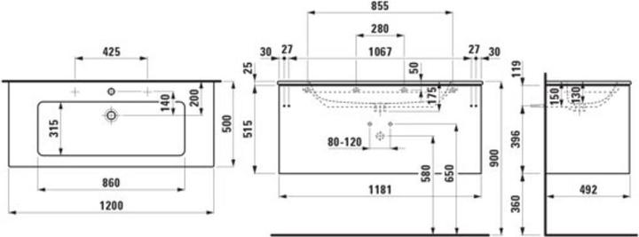 Actual product image Laufen Pro S Set Lani complete set 1200, washbasin, 1 tap hole, incl. washbasin base, 1200x500x540mm