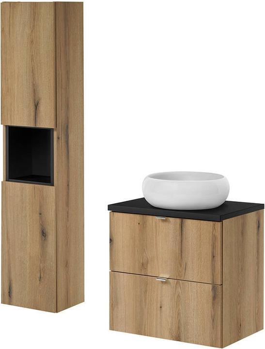 Produktbild En.Casa Waschtisch Skelbolu mit Schubladen 60x72x40 cm Eicheoptik/Schwarz