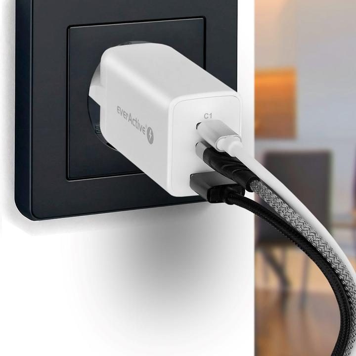 Actual product image Everactive GaN SC-650Q Mains charger with QC4+ USB socket and 2x USB-C PD PPS 65W (65 W)