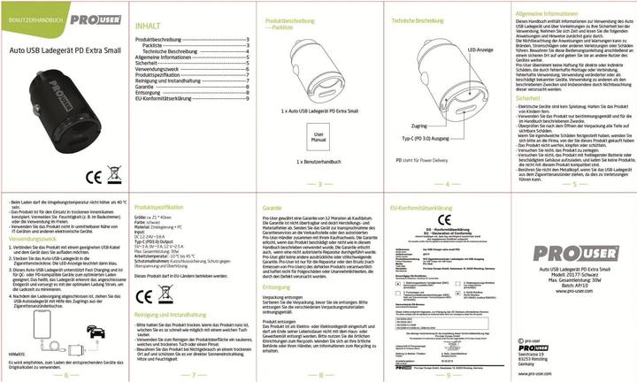 Nährwerte und Zutaten ProUser Handy Ladegerät Schwarz