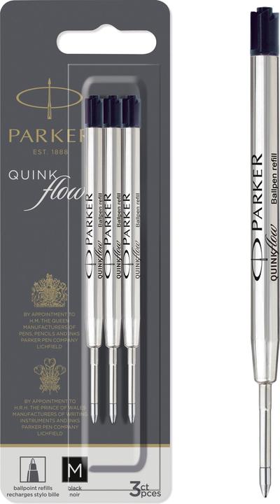 Actual product image Parker Pen QUINKflow large capacity biros refill, blister pack of 3 black, line width: M, short drying time (Black, 3 x)