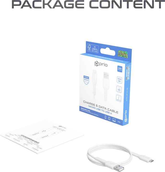 Image du produit prio Câble Charge & Sync Micro USB vers USB A 1,2m blanc (1.20 m, USB 2.0)
